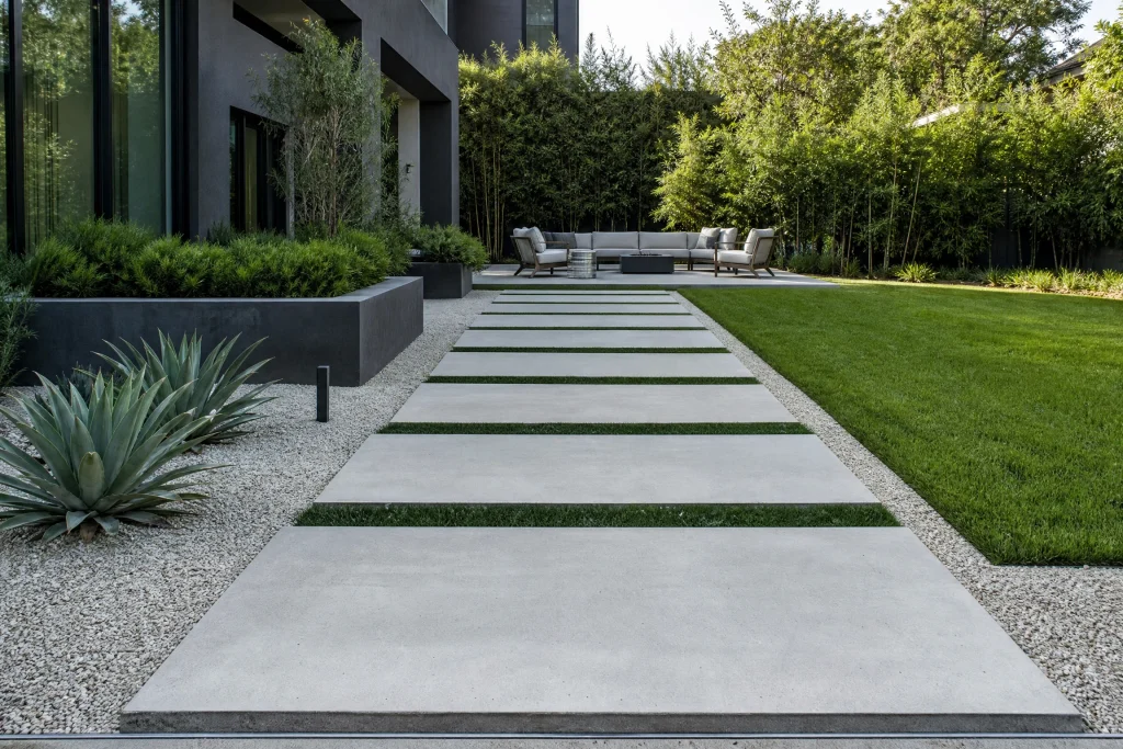 Floating concrete stepping slabs conversation area