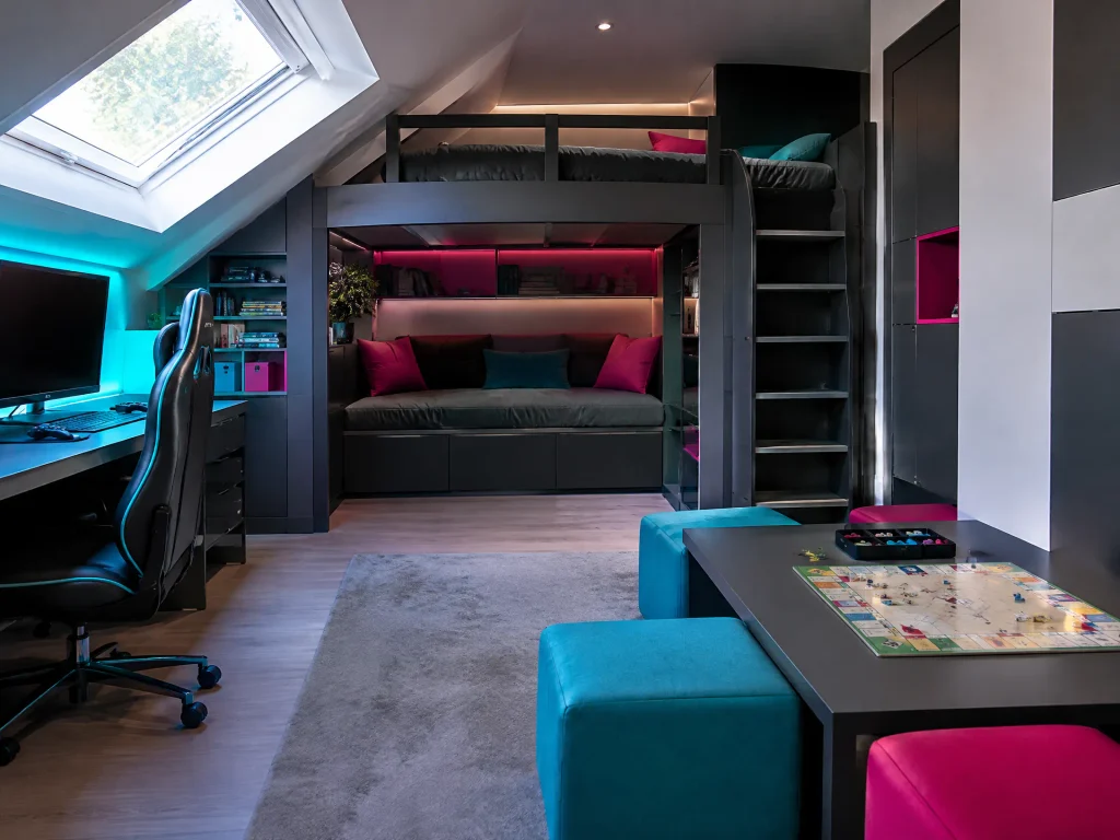 Teen Gamer Loft With a Board-Game Table