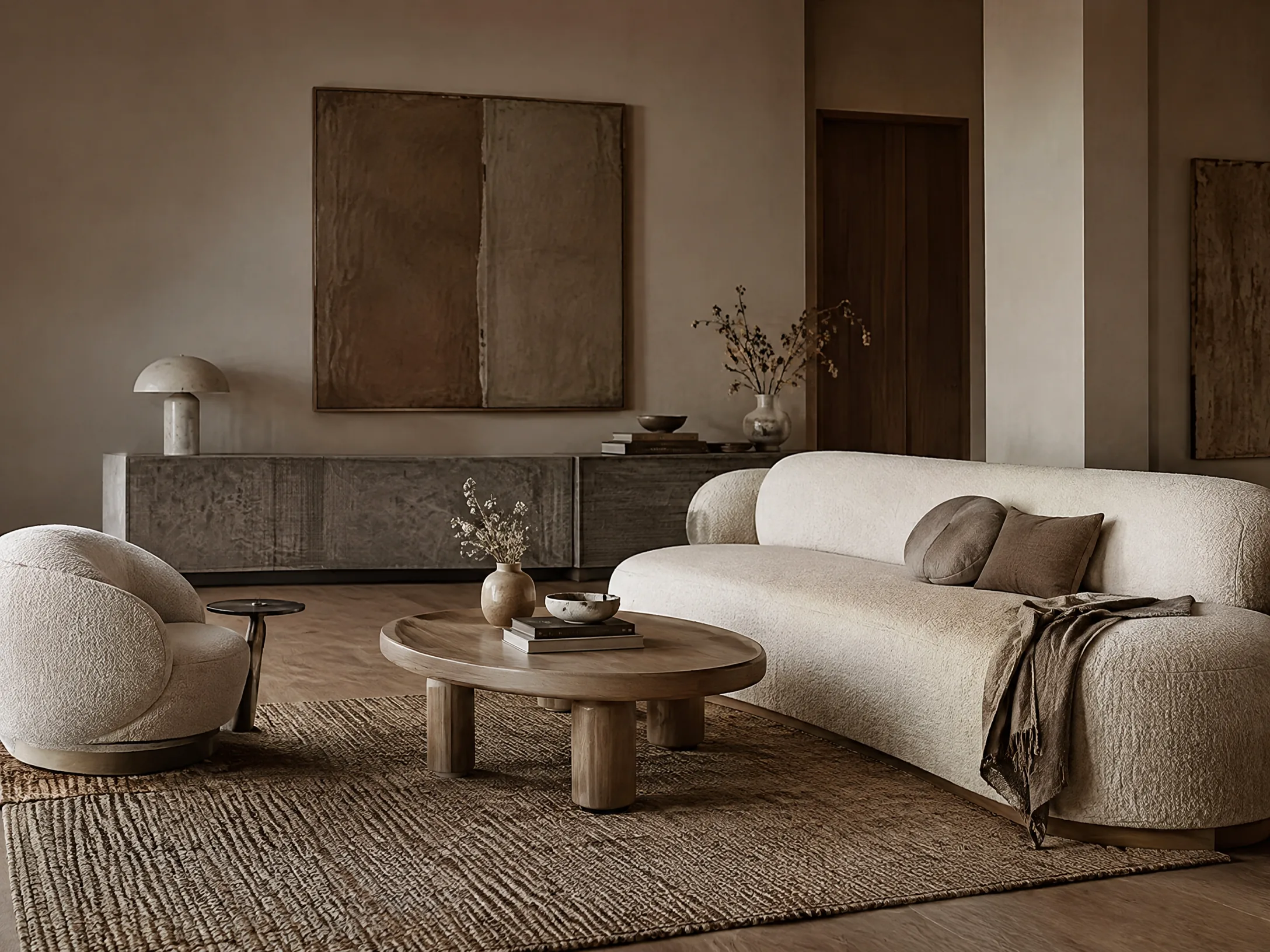 Monochrome mushroom taupe and ivory modern boho living room