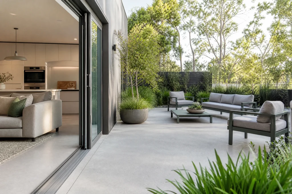 Accessible flush-threshold concrete patio