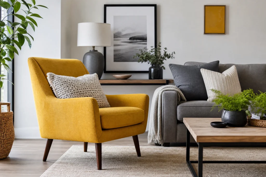 Mustard Chair to a Gray Living Room
