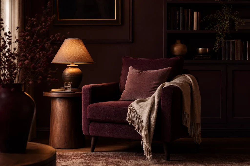 Moody Corner With Plum and Walnut