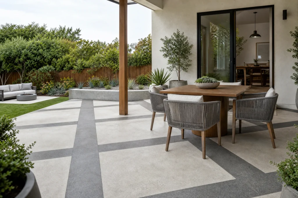 Modern patterned concrete overlay on existing slab