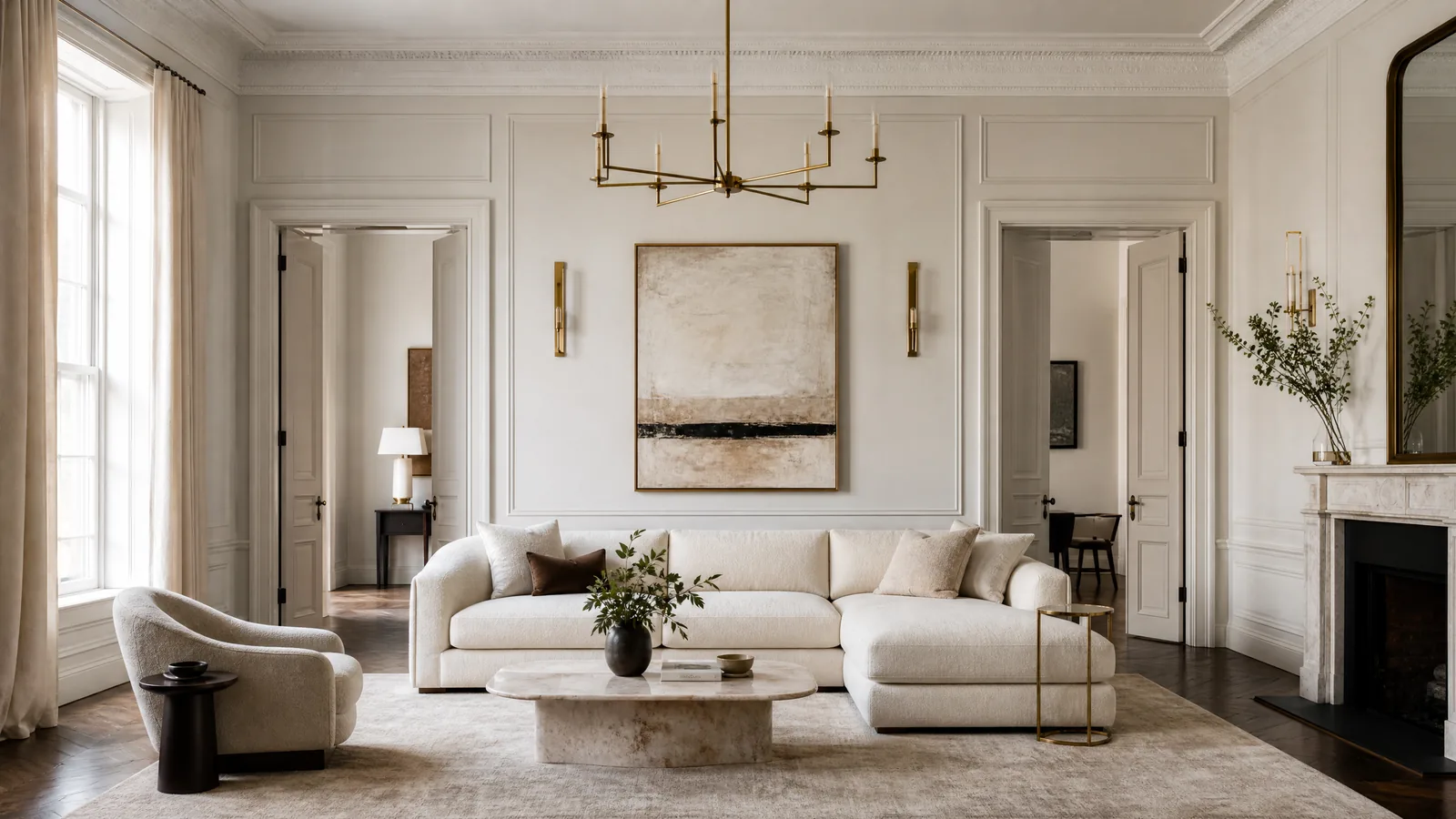 Modern classic luxury living room with simple moulding