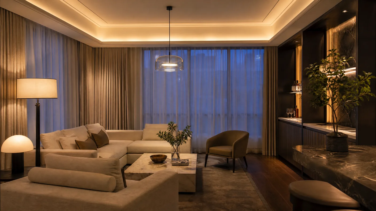 Luxury hotel style living room lighting