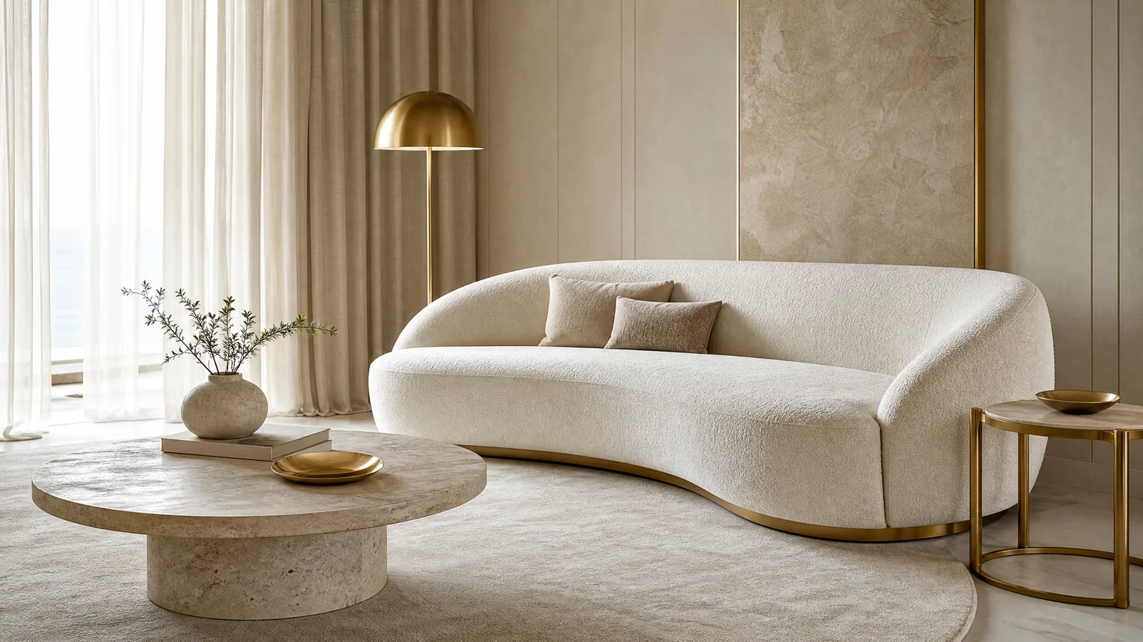 Pearl White Sofa with quiet curves