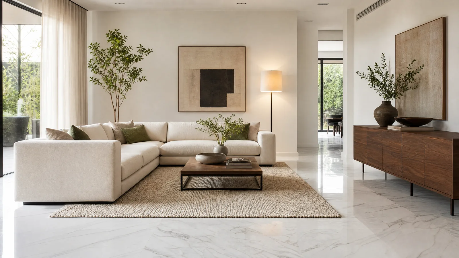 White marble living room floor