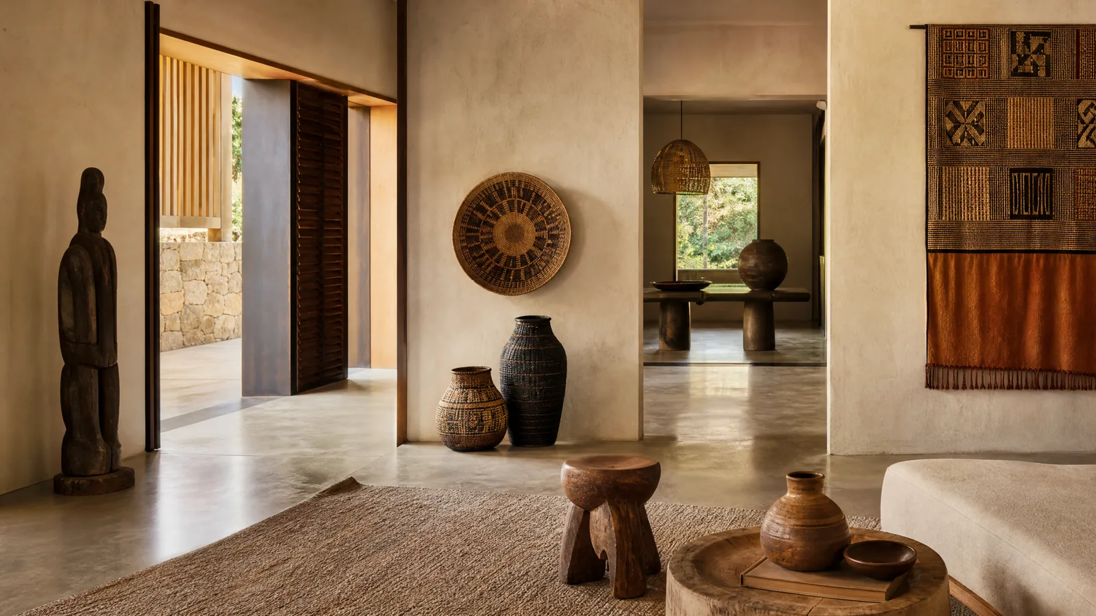 West African modern interior with crafted textures