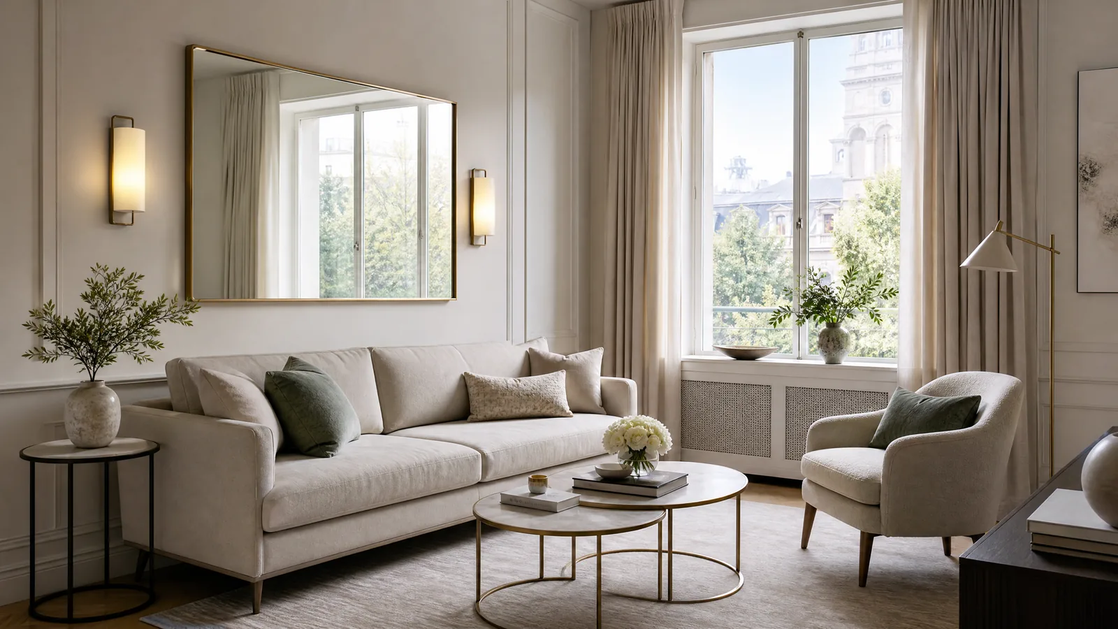 Small luxury living room with reflective details