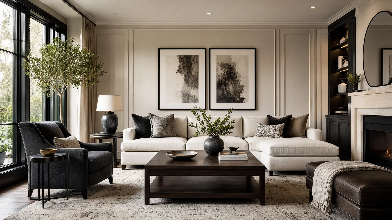 Luxury living room with dark furniture