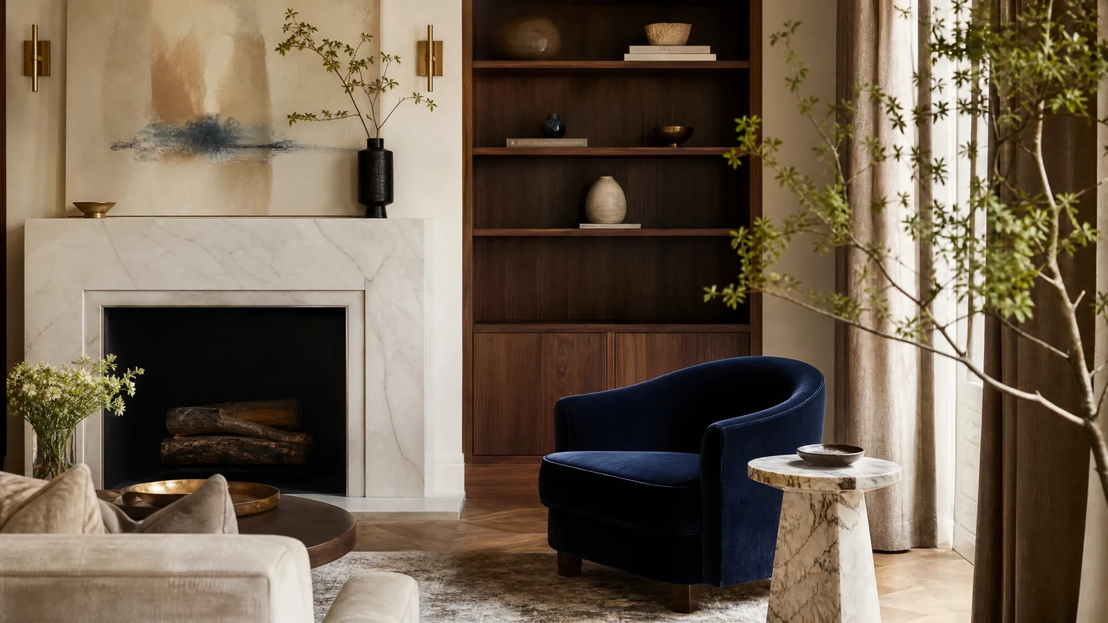 Luxury interior with marble and velvet