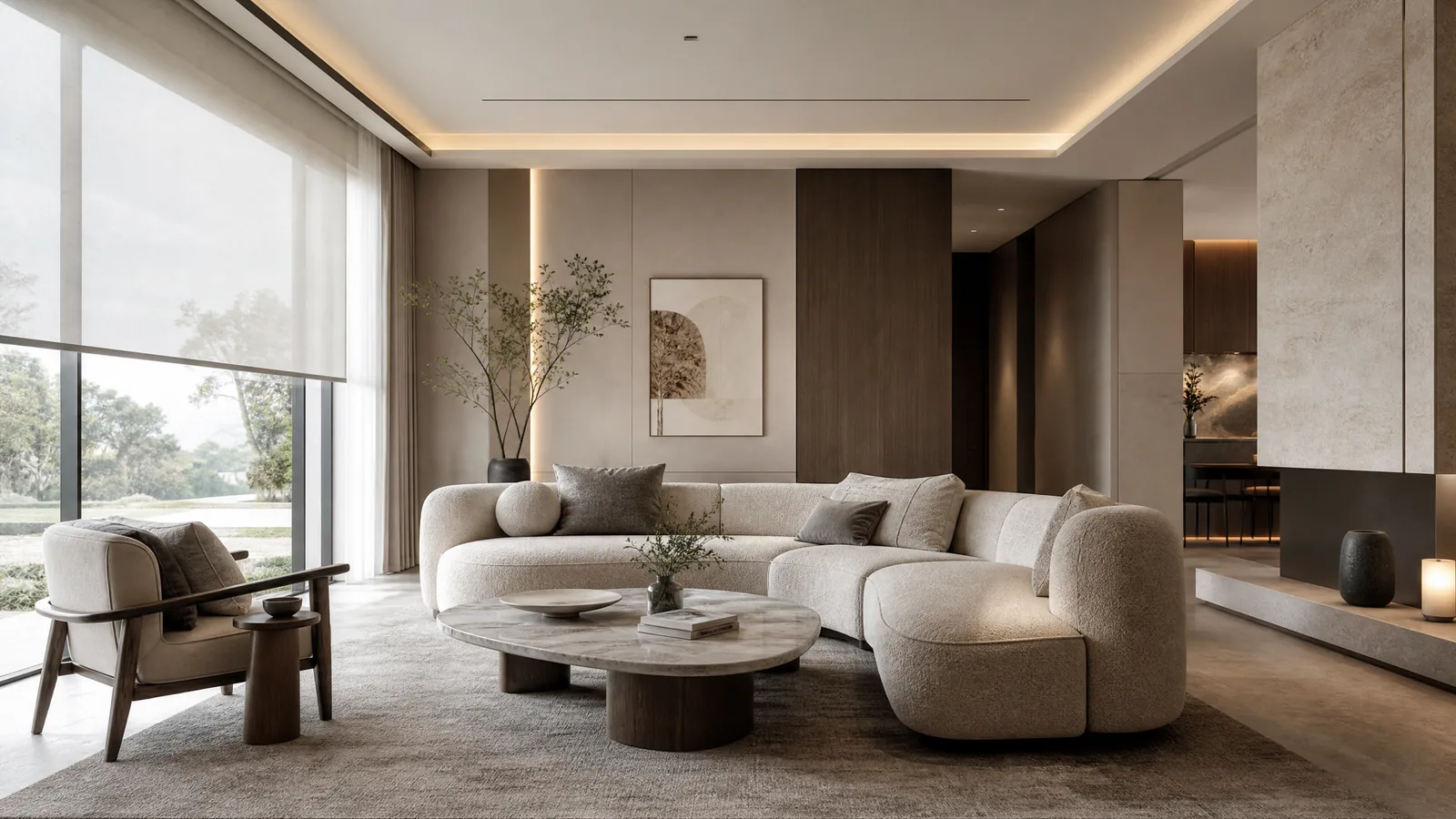 Future home interior with calm smart features