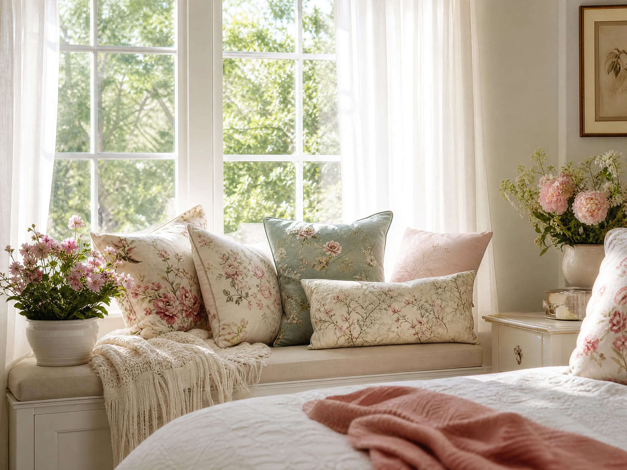 Floral bedroom window seat