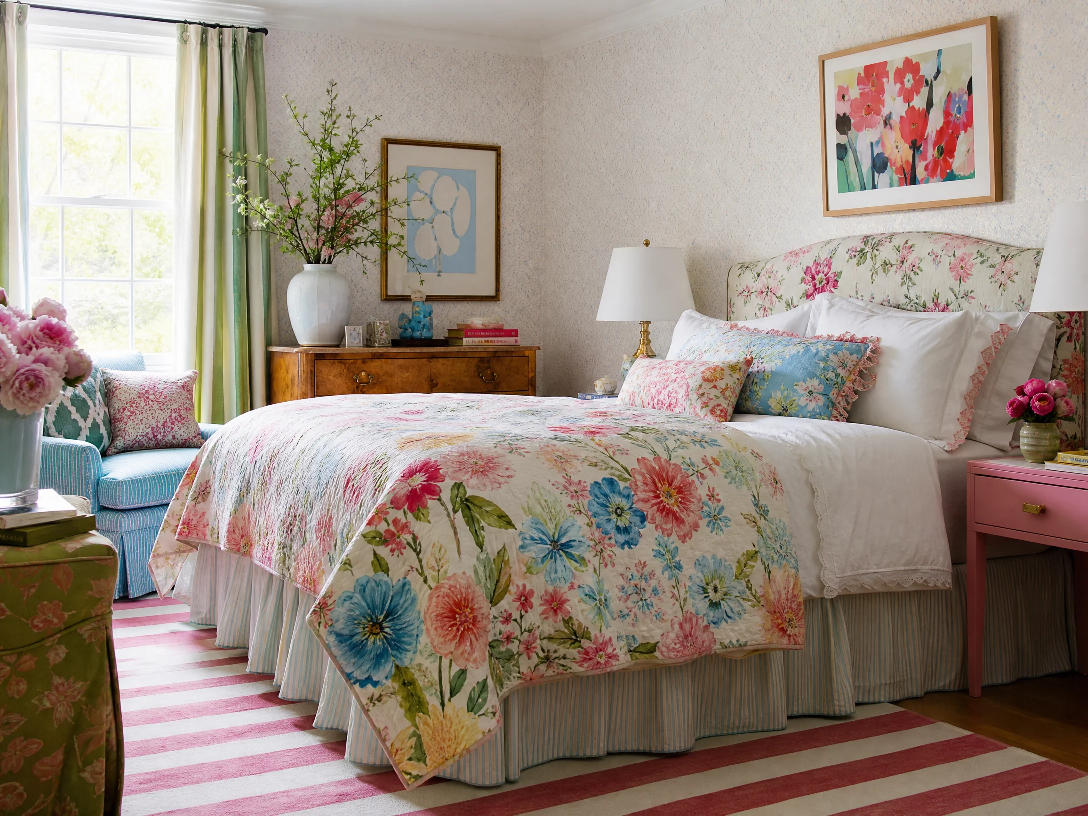 Colorful floral bedroom
