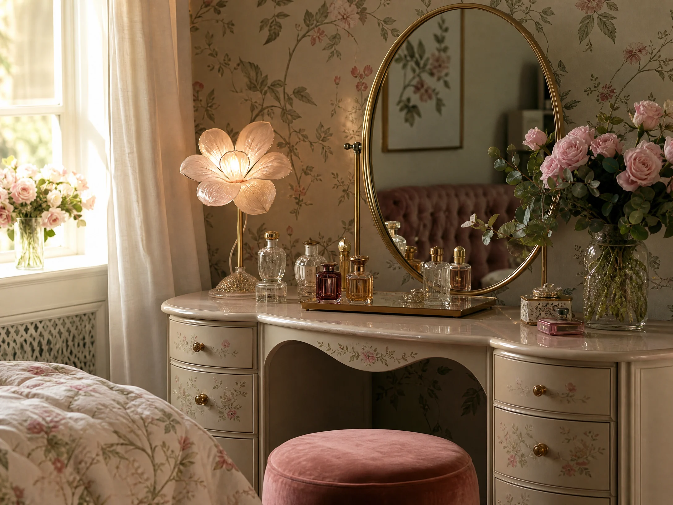 Floral bedroom vanity