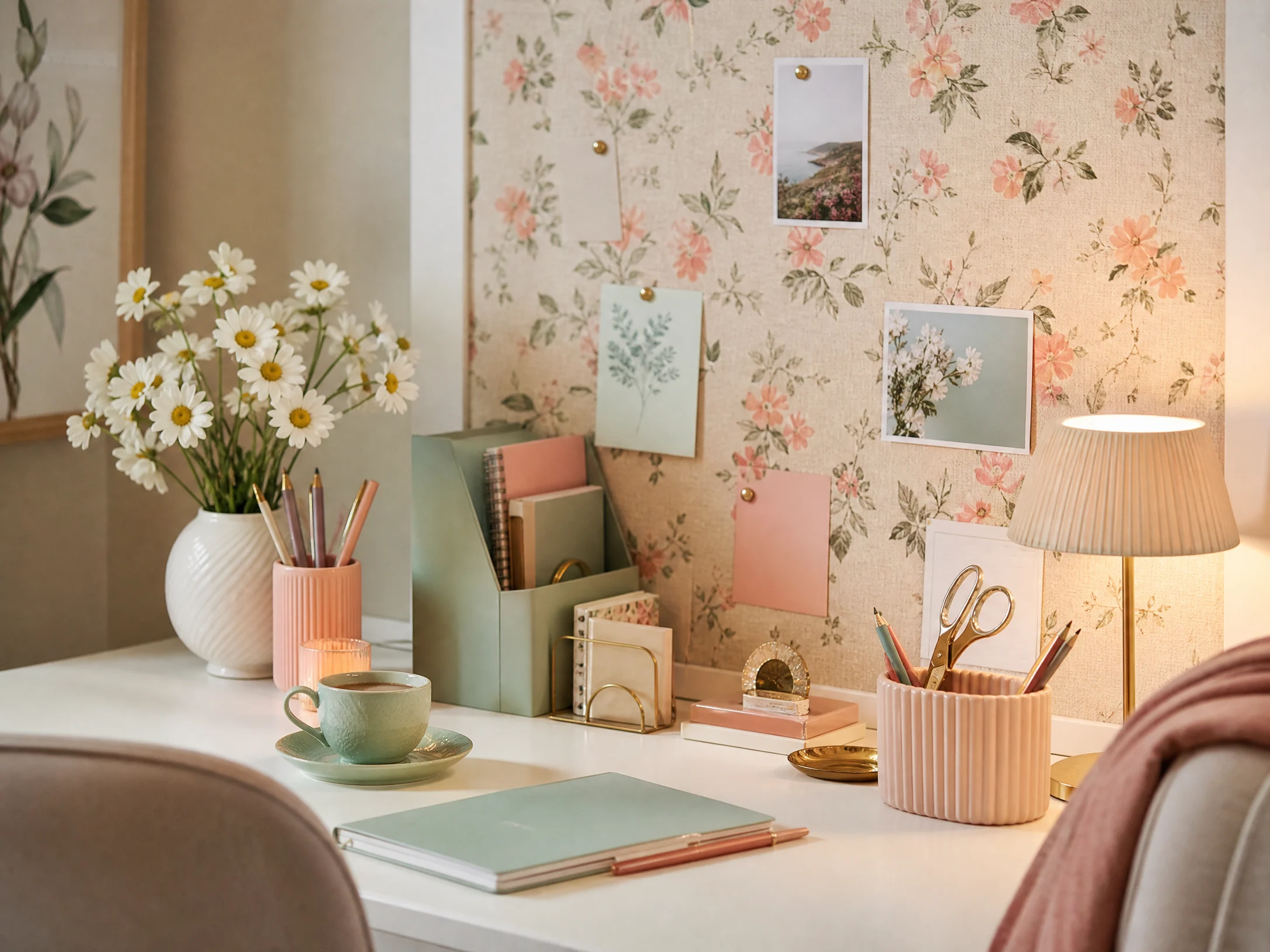 Floral study desk corner