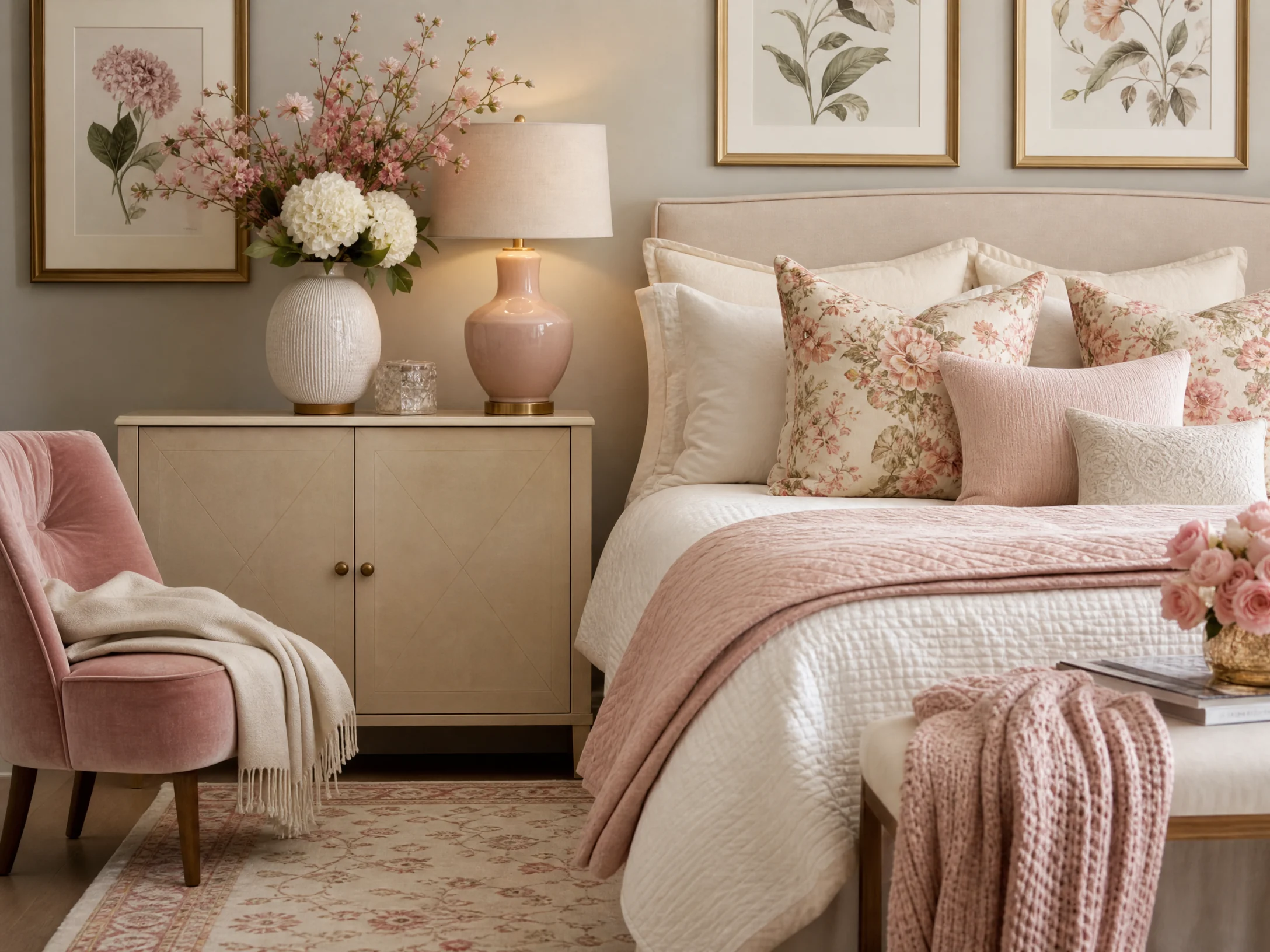 Soft floral bedroom finishing touches