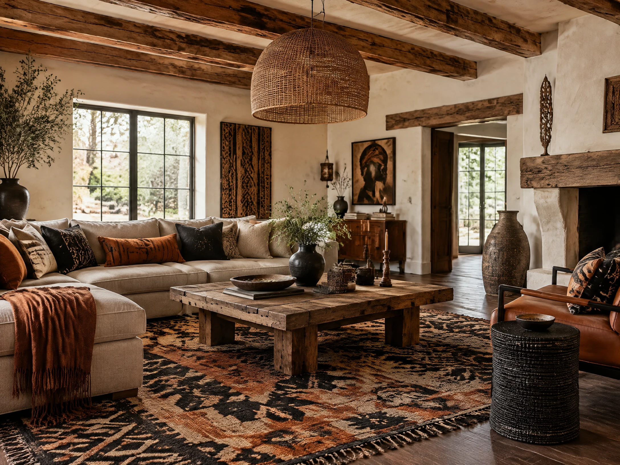 Rustic farmhouse Afrohemian living room